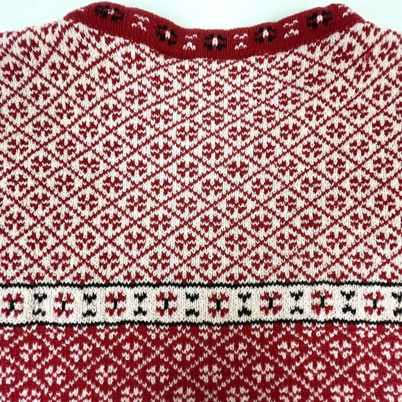 Liz Claiborne Red & White Crewneck Sweater Fair Isle Cotton Holiday Sz Med - Picture 7 of 12